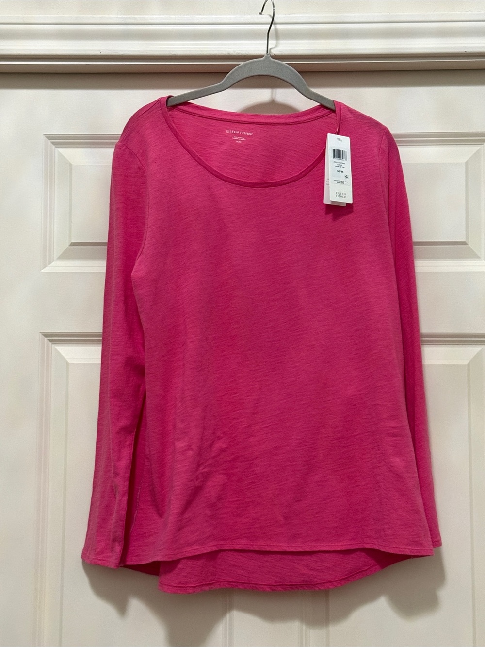 Eileen Fisher Hot Pink Long-Sleeve Scoop Neck Tee Size M organic cotton